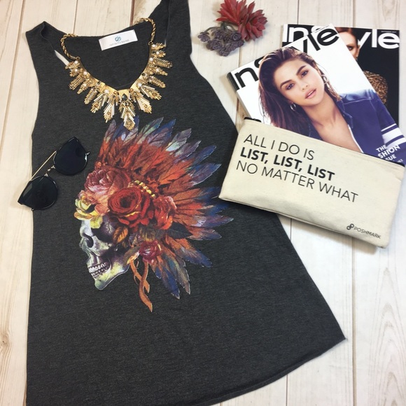Infinity Raine Tops - ✨restocked✨Charcoal feather skull graphic tank